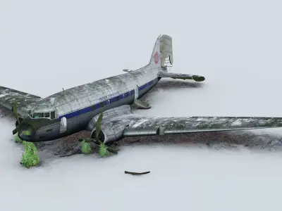 Wrecked Airplane with interior Low-poly 3D model