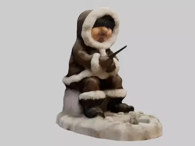 Ice Fishing Eskimo Figure Low-poly 3D model
