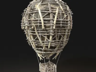 AAA NEXTGEN Medieval War Balloon Airship Primal Wooden Machine Low-poly 3D model