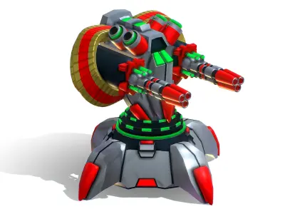 6 Barrel Robotic Automatic Cannon Low-poly 3D model