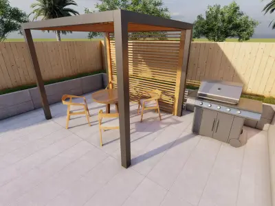 Modern prergola with BBQ Area-Free Model Free low-poly 3D model