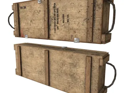 Rifle Wooden Crate Military Ammo Box Low Poly Low-poly 3D model