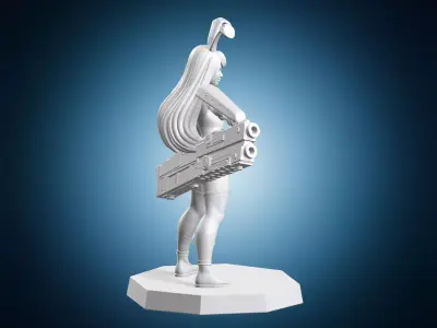 Sci-fi Bunny Girl with Oversized Weapon 3D print model