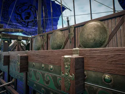 Antique Ship Trireme with interior Low-poly 3D model