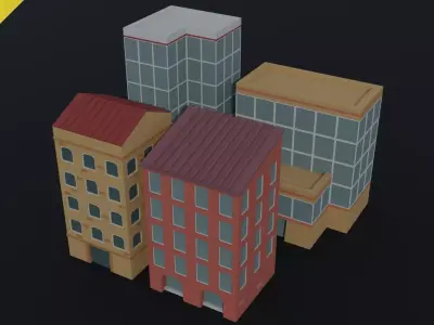 Cartoon city houses Polygonal Style Low-poly 3D model
