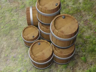 3D Barrel wooden barrels on grass Free low-poly 3D model