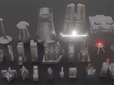 CYBERPUNK BUILDING KIT PACK Low-poly 3D model