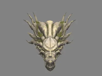 Evil dragon head stone sculpture Low-poly 3D model