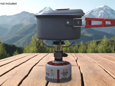 Hiking Soup Pot Red Handle Gas Stove Setup 3D model