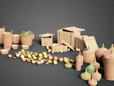 Medieval market container props Low-poly 3D model