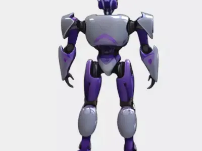 Futuristic Purple Silver Robot Character Low-poly 3D model