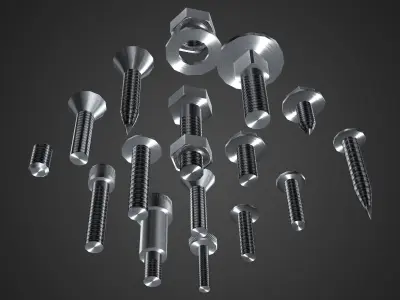 Hardware Pack- nuts and bolts Low-poly 3D model