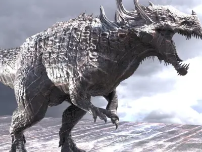 Dark Drake King Lizard Statue guardian priestesses 2 versions 3D model