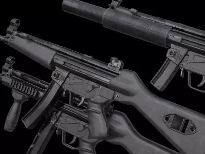 MP5A2 MP5SD2 with Silencer Scope Mount Rail Grip Low-poly 3D model