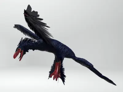 Microraptor bird in flight Low-poly 3D model