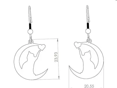 cat and moon earrings 3D model