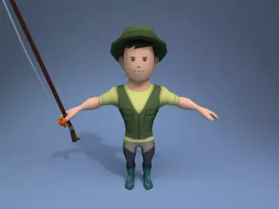 Medieval Fisherman Low-poly 3D model