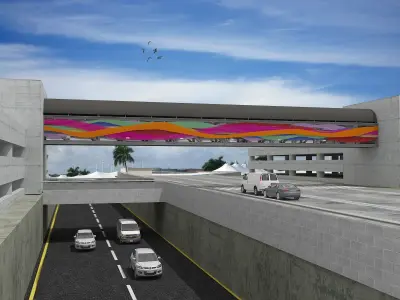 Skywalk colorful bridge over parking lot Free 3D model