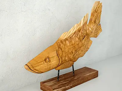 Teak Wood Fish Sculpture 3D model