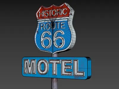 Street Sign Neon Route 66 3D model
