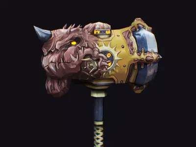 Hammer Golden Sledgehammer Dragon Head Breaker Mace Maul Mallet Low-poly 3D model