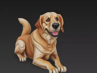 Golden Retriever Dog Realistic 3D Model - Low Poly Realistic Low-poly 3D model