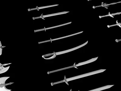 World Weapon Set Collection Swords and axes set of 22 models 3D model