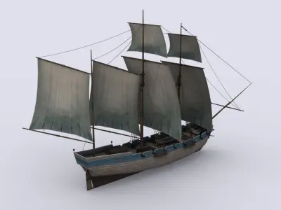 schooner 1 sailing ship Low-poly 3D model