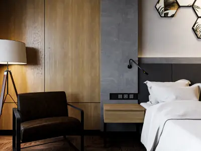 Hotel Bedroom Industrial Low-poly 3D model