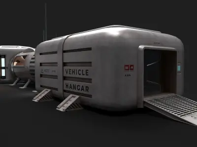 Full Space Mars Colony Scene SI-FI and Military Vehicle Rover Low-poly 3D model