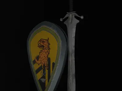 Sword and Shield with Heraldry Low-poly 3D model