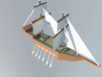 Ship- wooden sailing ship with sails Free low-poly 3D model