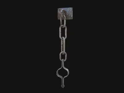 Shackles 3D Model chain hanging from wall Low-poly 3D model