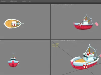 Cartoon fishing boat Low-poly 3D model