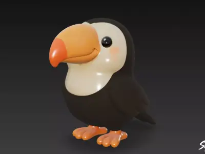 Cartoon Plush Toucan Low-poly 3D model