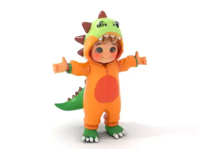 Little Dino Kid Character Rigged and Animated Low-poly 3D model