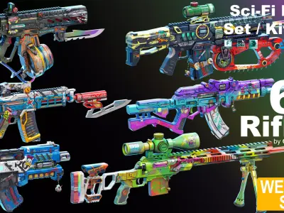 Sci-Fi Rifles Set Kitbash 3D model