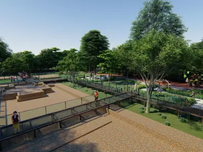 3d wad skate park with people and trees 3D model