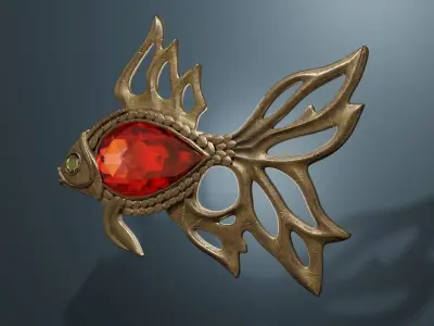 Antique copper brooch with jewels 3D model