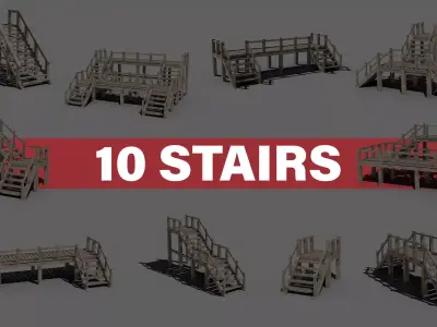 Stairs Wooden Low-poly 3D model