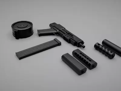 High quality non-branded semi-automatic gun kit Low-poly 3D model