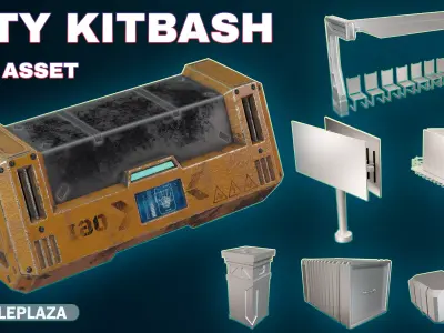 50 SCI-FI CITY STREET KITBASH-GAME READY Low-poly 3D model