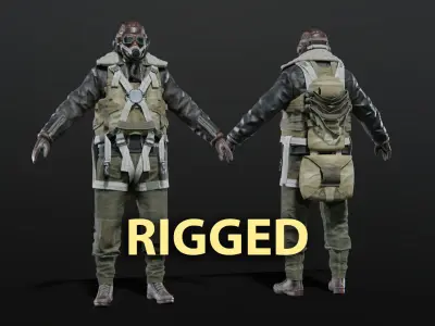 SOLDIER WWII USA Pilot Rigged 3D model