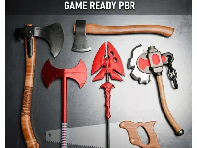 Axe Pack Game Ready PBR 5 Realistic And Stylized Melee Weapons Low-poly 3D model