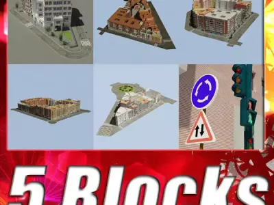 5 City Blocks Collection Low-poly 3D model