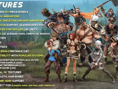 Creatures and Characters - 24x - Stylized Fantasy Mega Bundle Low-poly 3D model