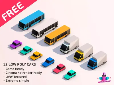 Cartoon Low Poly City Cars Pack Free low-poly 3D model