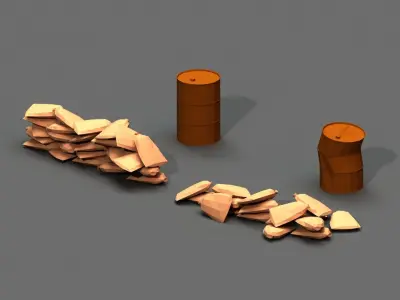 Post Apocalyptic Sandbags and Barrels Low-poly 3D model