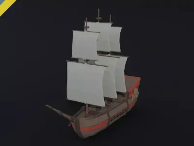 Cartoon medieval ship 2 Polygonal Style Low-poly 3D model