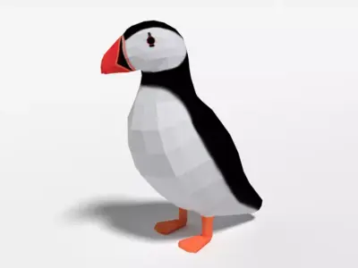 Low Poly Cartoon Puffin Low-poly 3D model